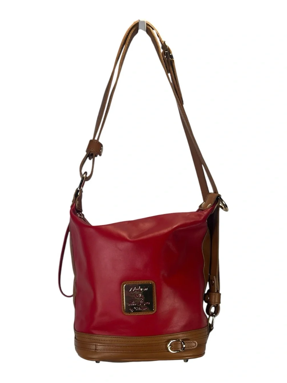 Vintage Valentina Italian Leather Convertible Backpack Bucket Bag Red/Tan
